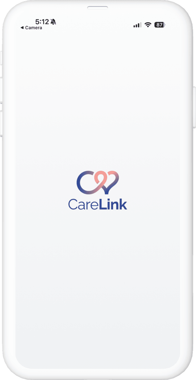 The CareLink app opening on its welcome screen