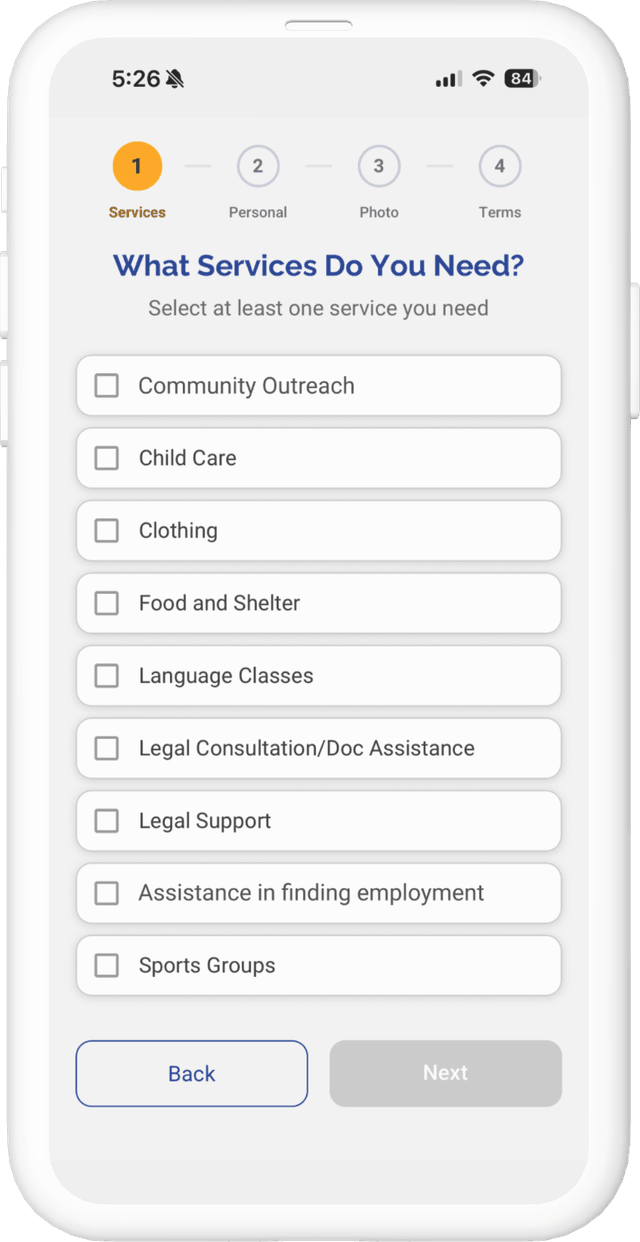 Choosing from CareLink services including child care, clothing, food and shelter, language classes and legal support