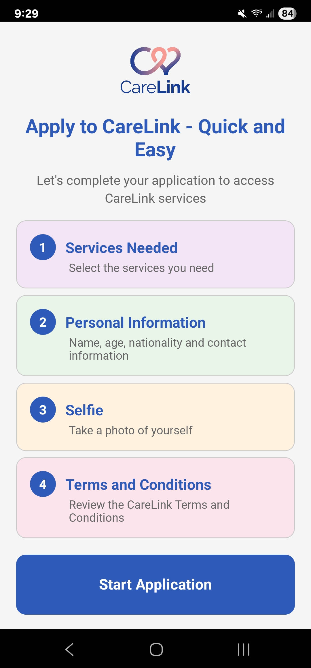 CareLink App - Application Screen
