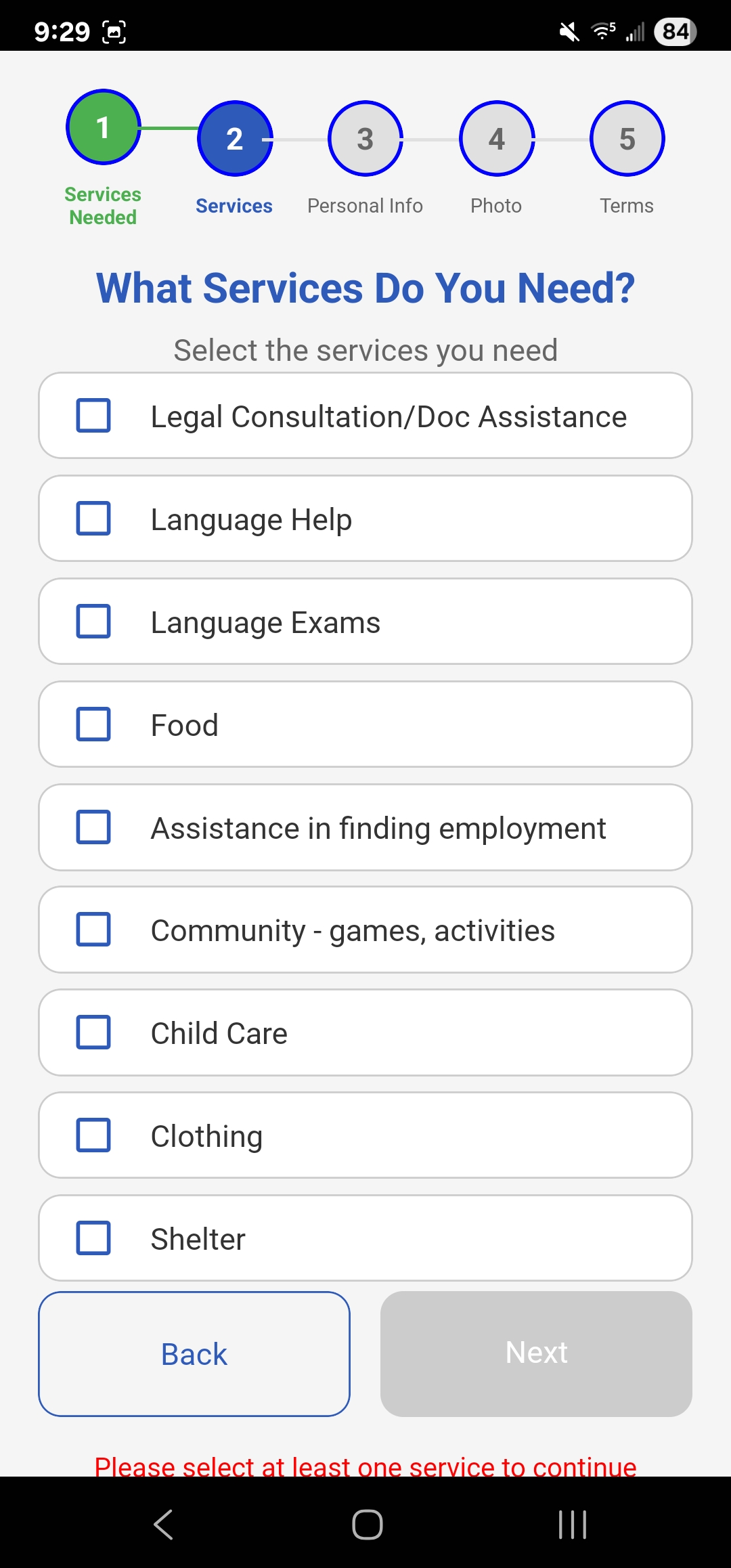 CareLink App - Services Screen